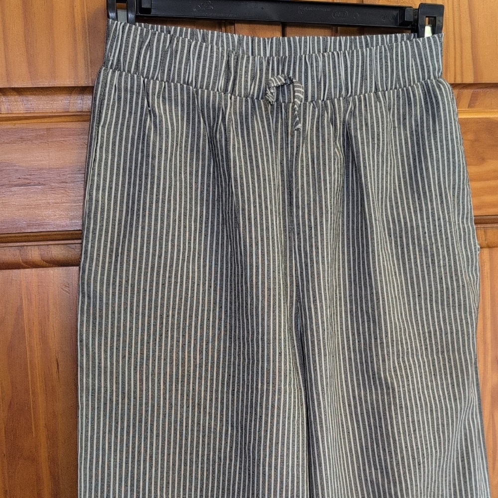 Striped Wide-Leg Gray White Women's High Rise Pants S                      Q154